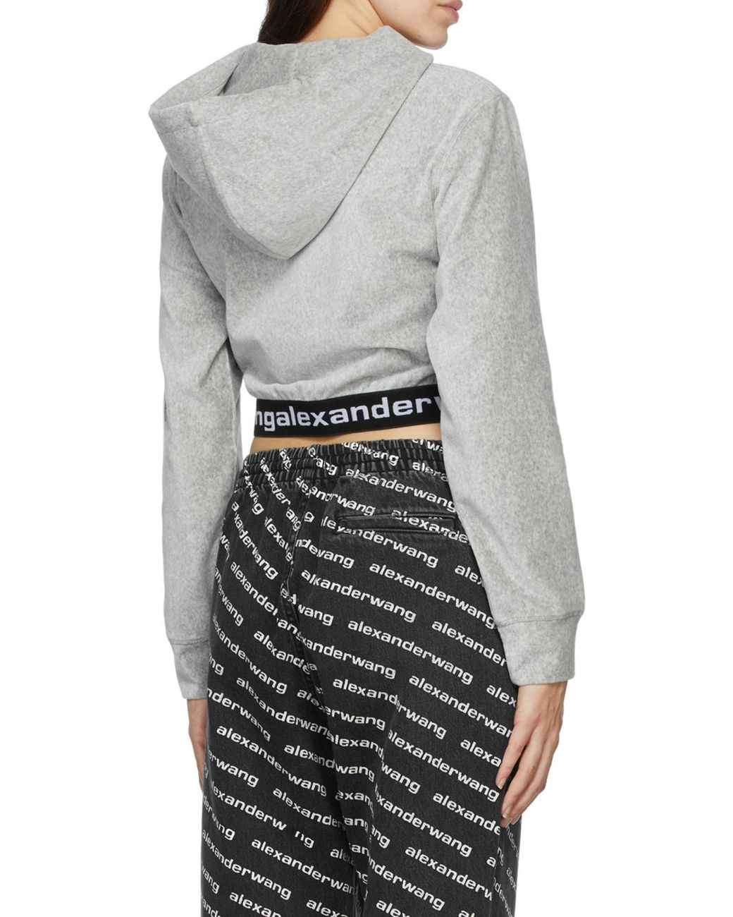 Alexander Wang Gray Elasticated Hem Cropped Hoodie