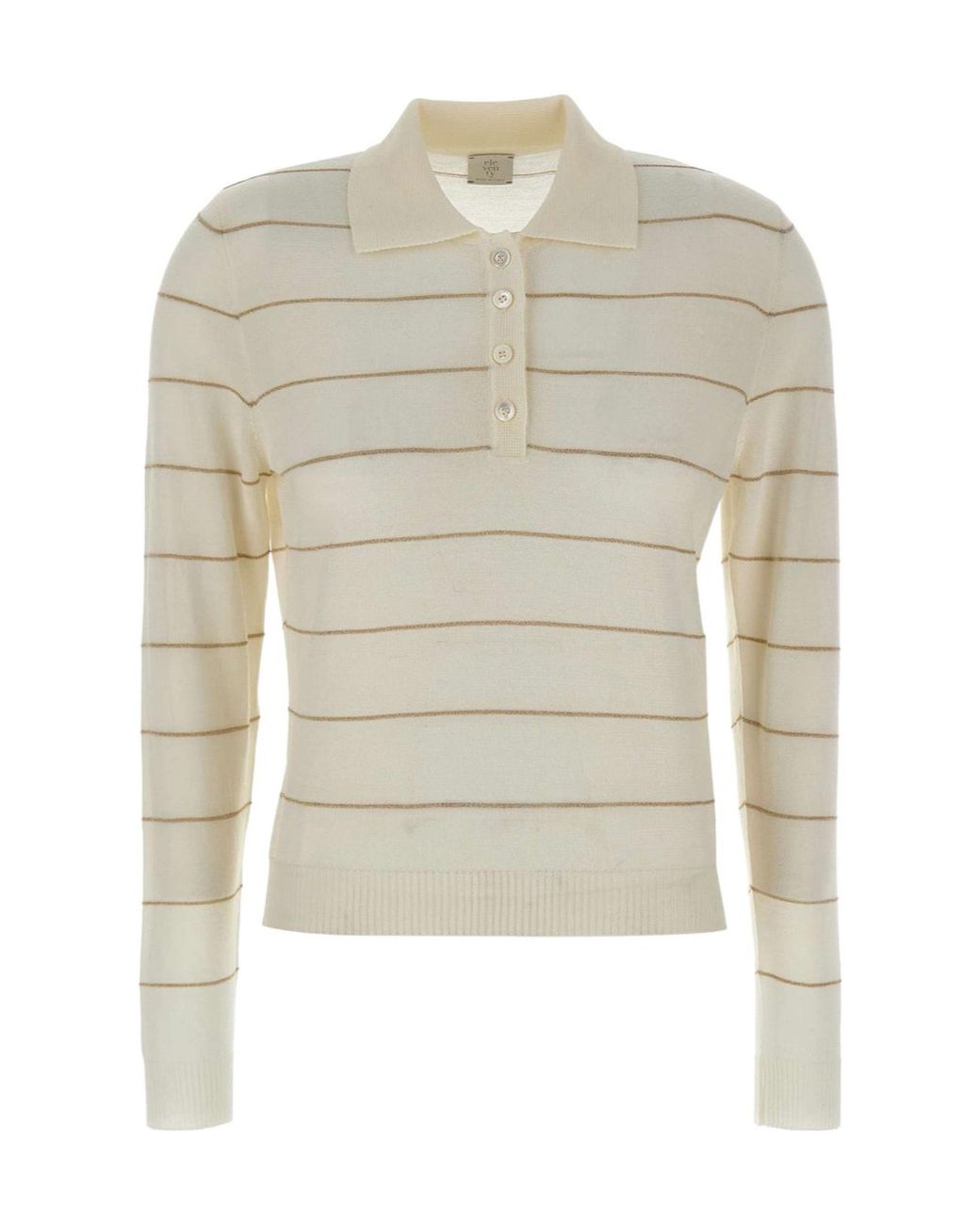 Eleventy White Striped Polo Knitted Top