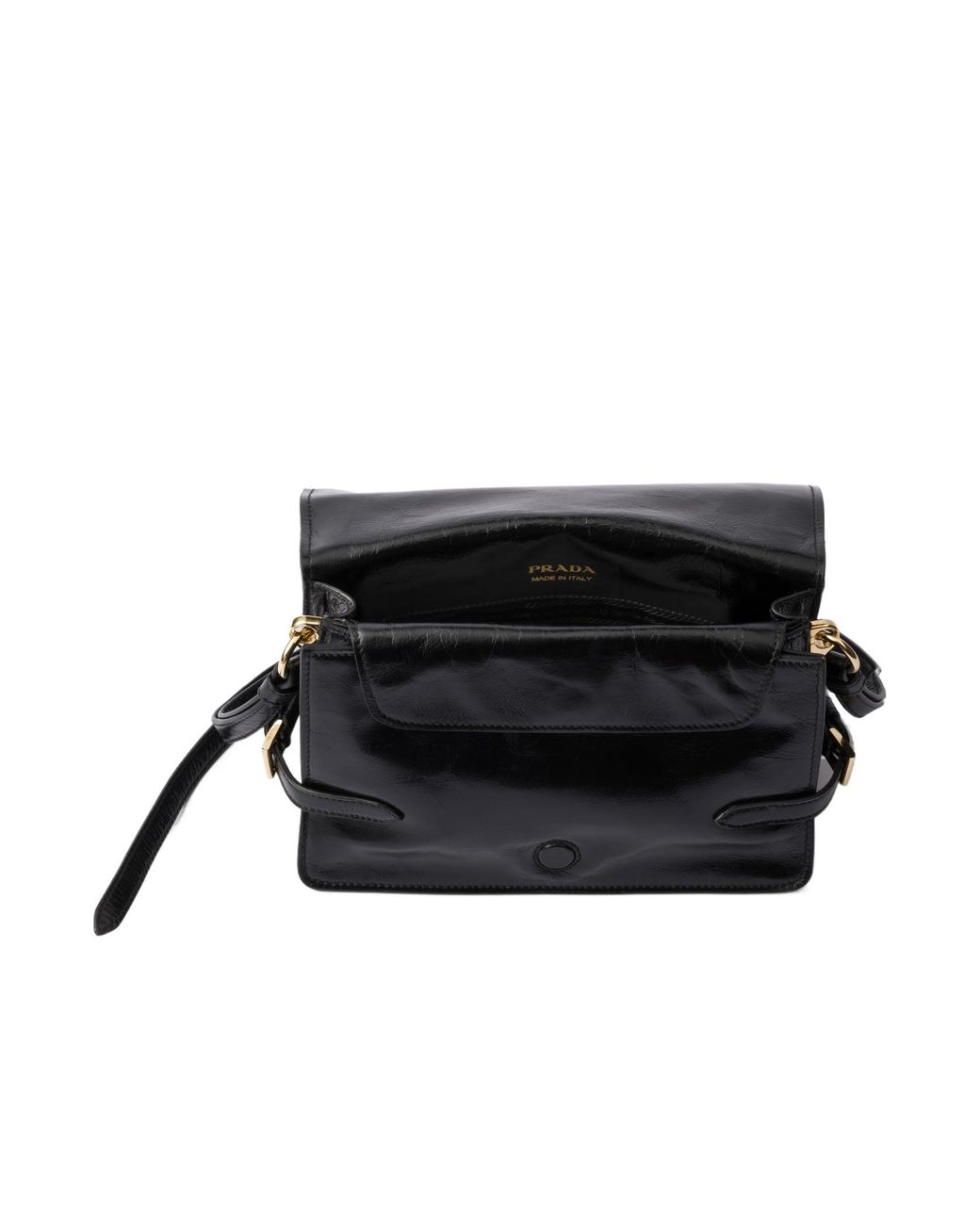 Prada Black Logo Plaque Foldover Top Shoulder Bag