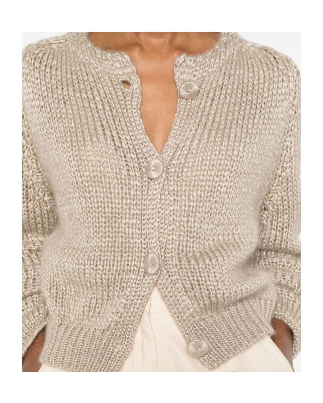 Forte_forte Natural Chunky-Knit Button-Up Cardigan