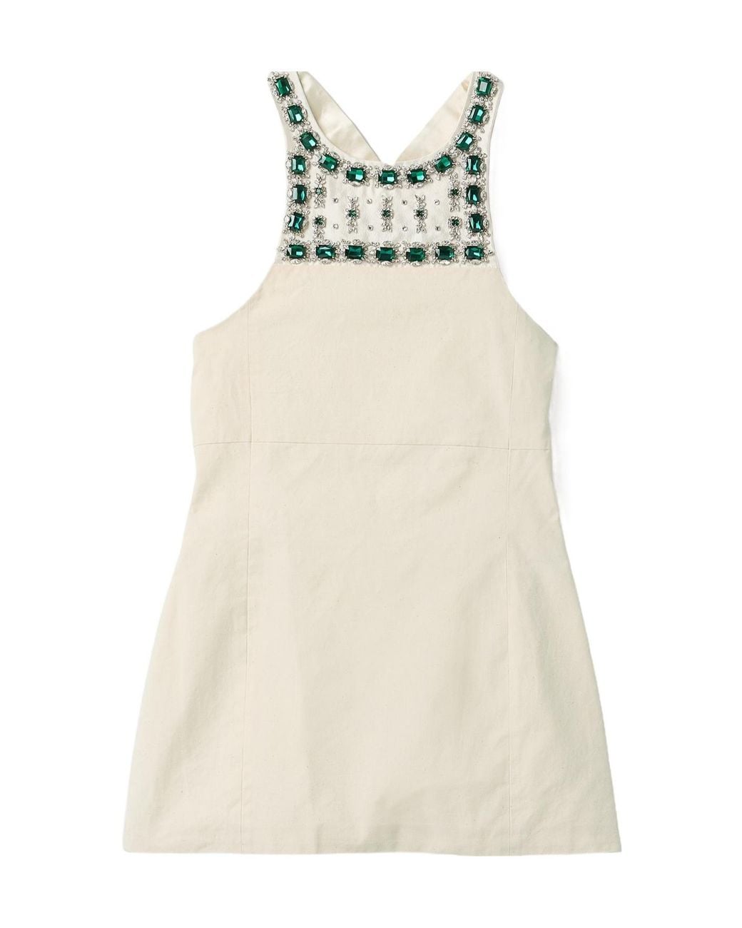Miu Miu Natural Cotton Embellished Apron Mini Dress