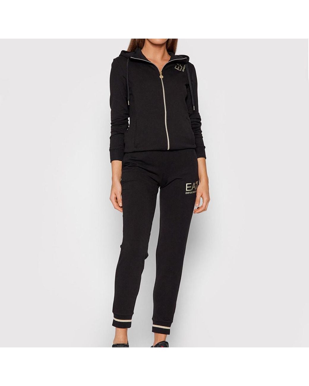 EA7 Black Logo-Print Zipped Hoodie