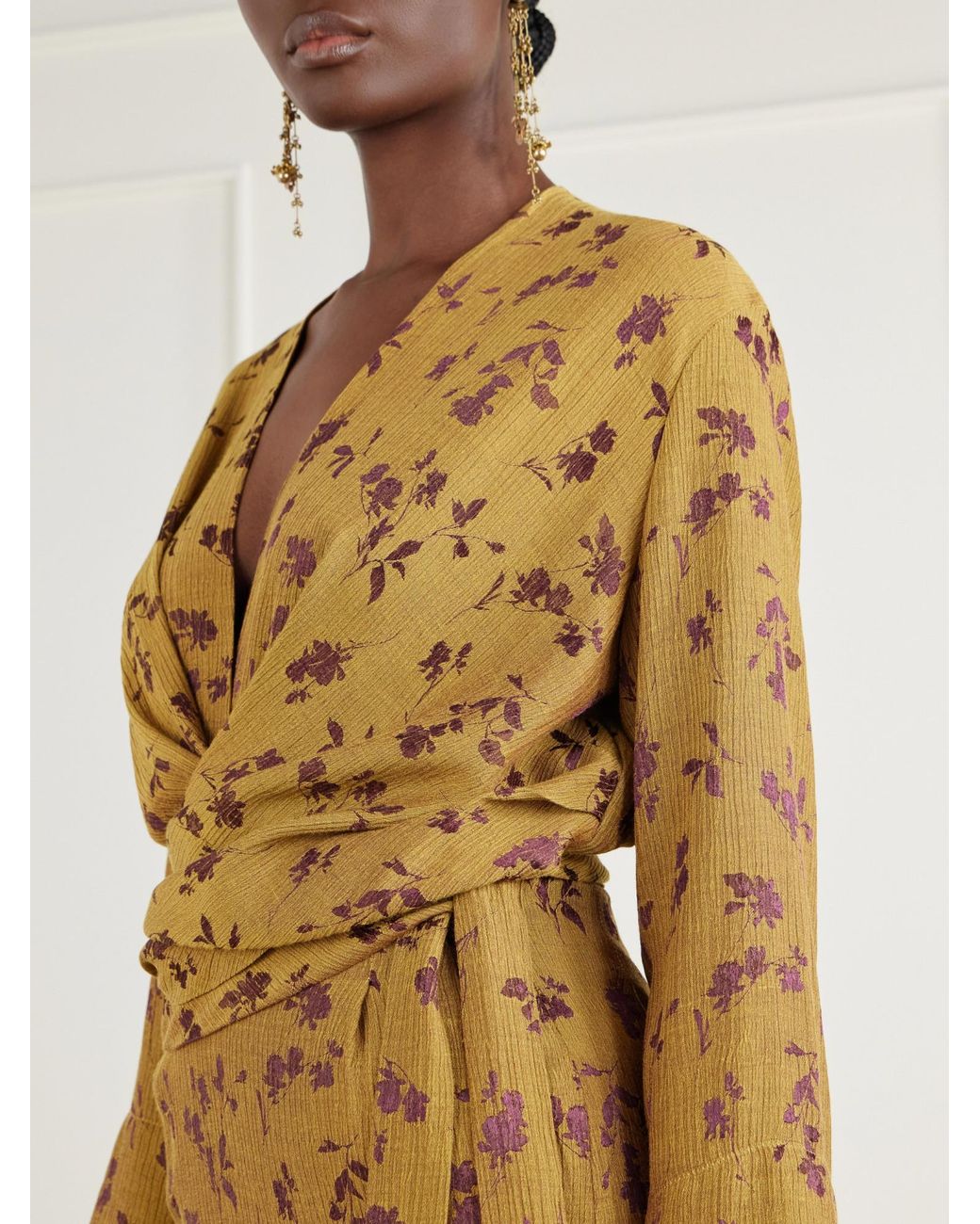 Dries Van Noten Yellow Floral-Jacquard Satin Midi Dress