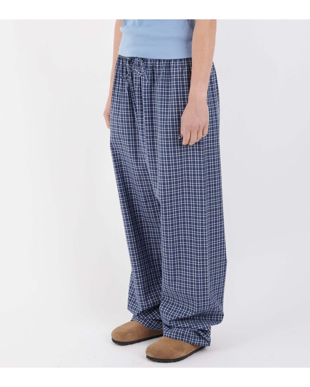 Tekla Blue Plaid Pajama Pants