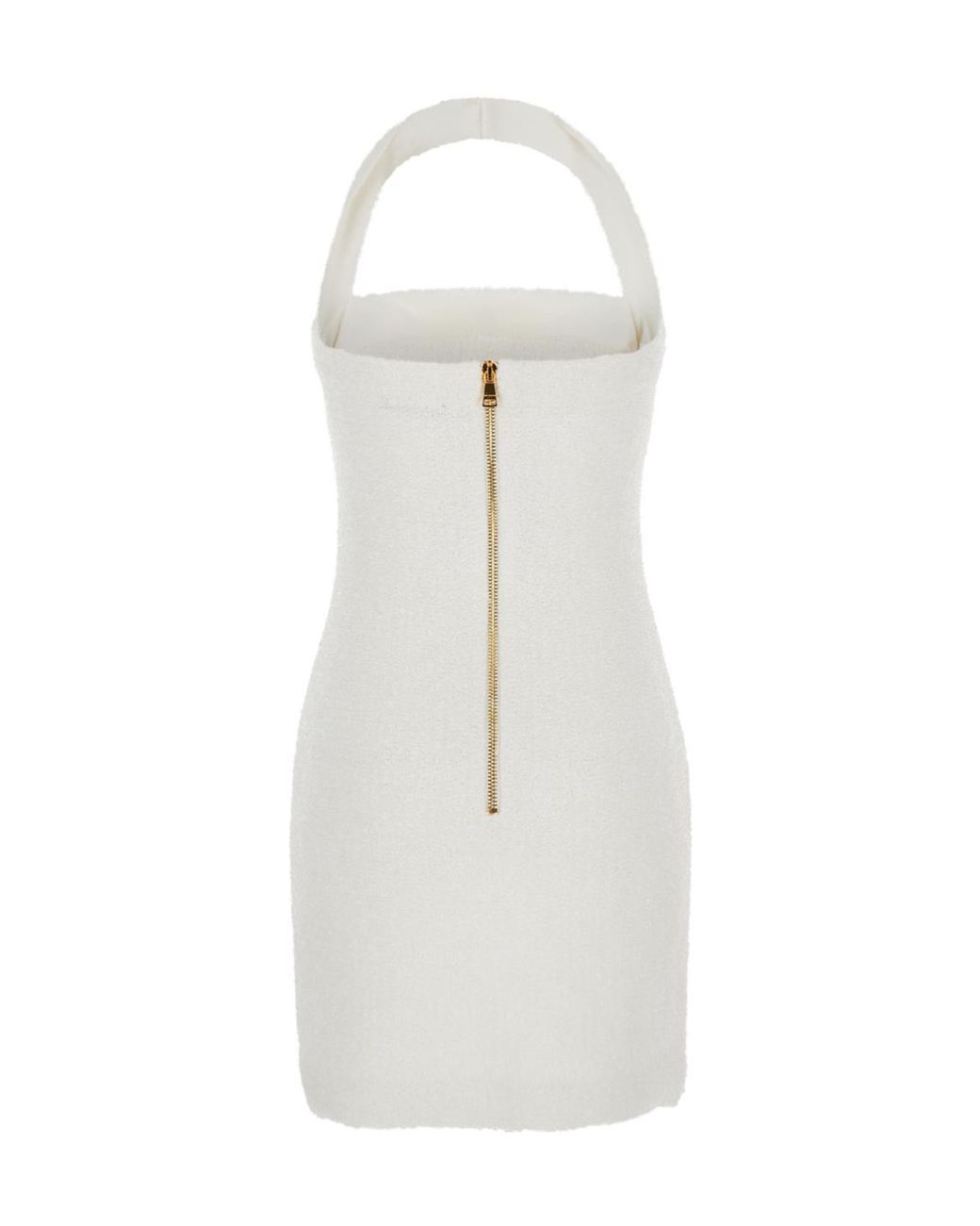 Balmain White Mini Dress With Halterneck And Jewel Buttons