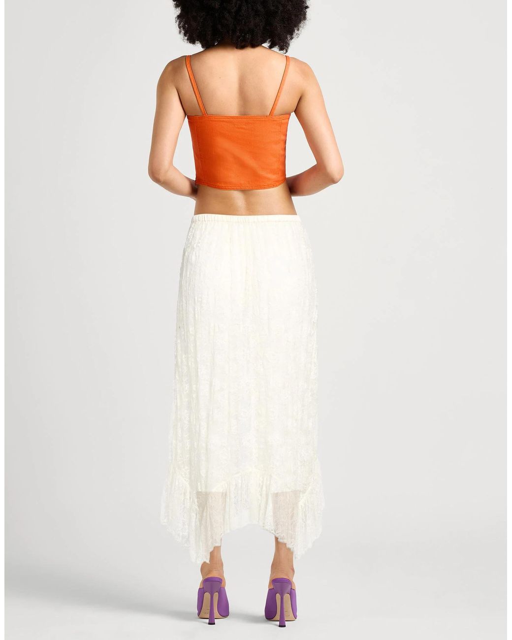 Chloé White Asymmetrical Printed Skirt With Lace Trim