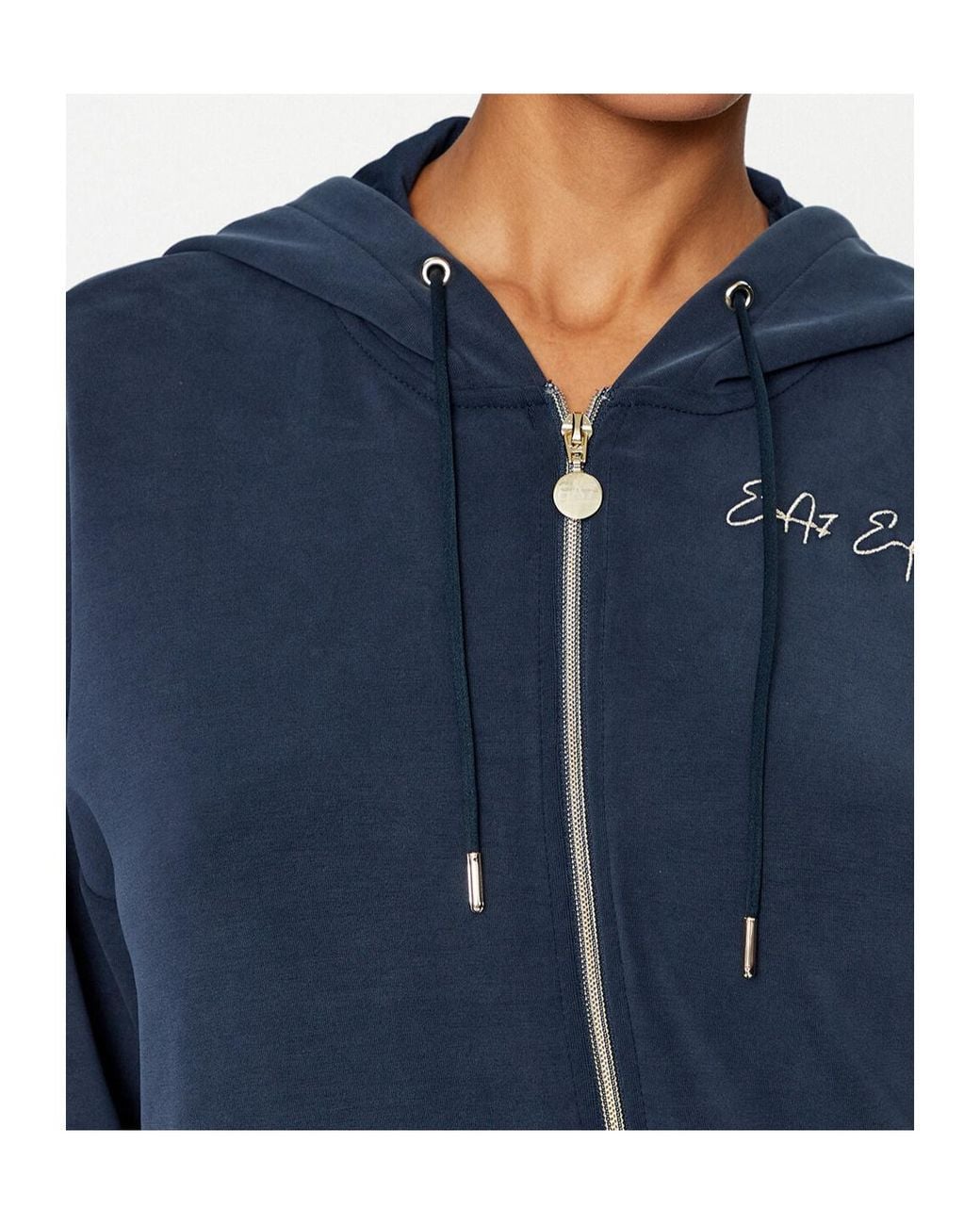 EA7 Blue Logo Hooded Zipper Sweatshirt