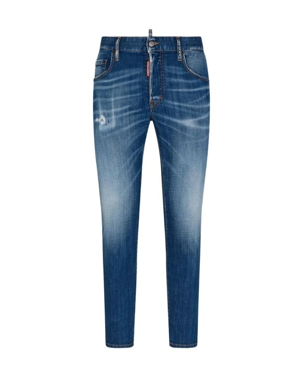 DSquared² Blue Logo-Patch Distressed Skinny Jeans for men