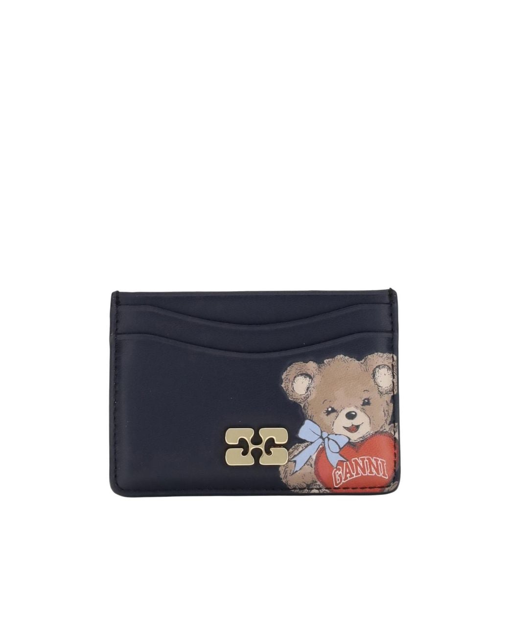 Ganni Blue Logo Plaque Textured Card Holder