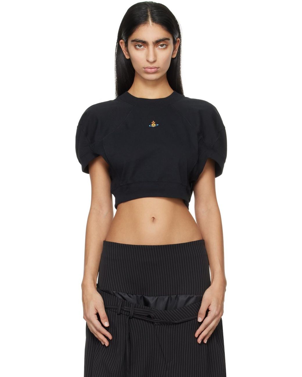 Vivienne Westwood Black Logo-Embroidered Cropped T-Shirt