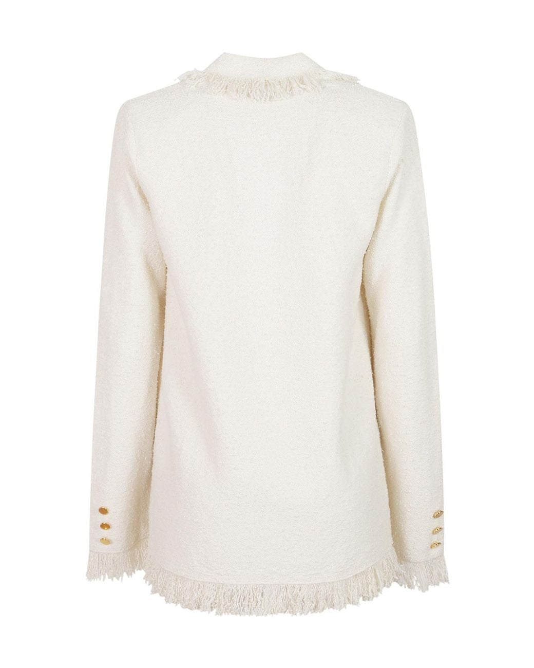 Elisabetta Franchi White Double-Breasted Fringed Cardigan