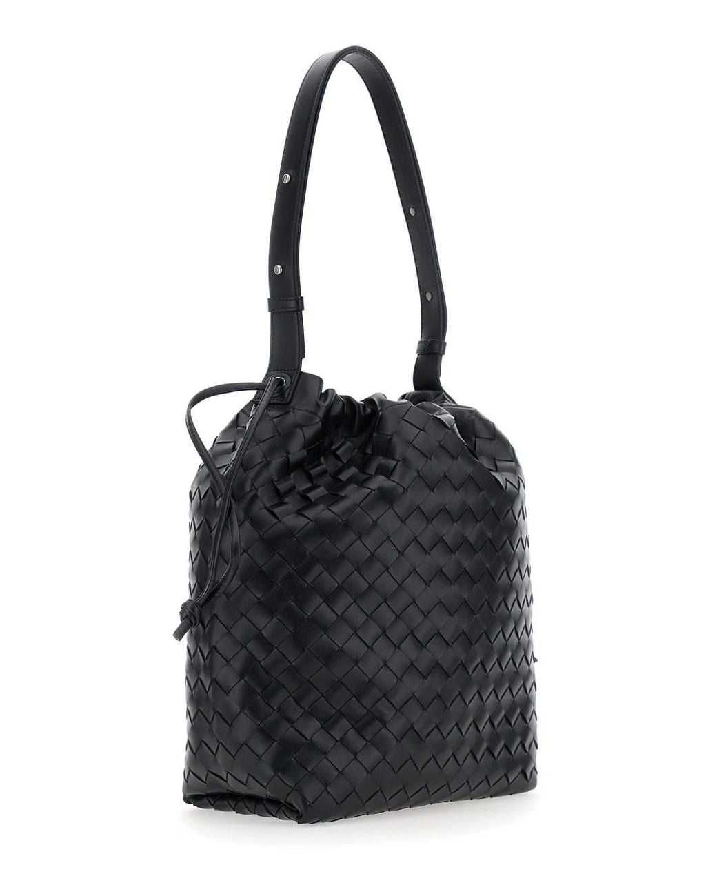 Bottega Veneta Black Intrecciato Drawstring Bucket Bag for men