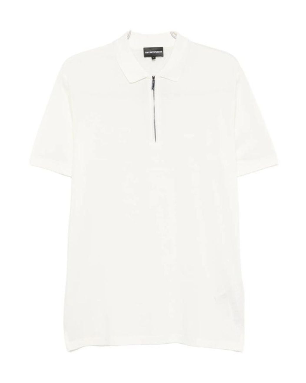 Emporio Armani White Quarter-Zip Logo-Patch Polo Shirt for men