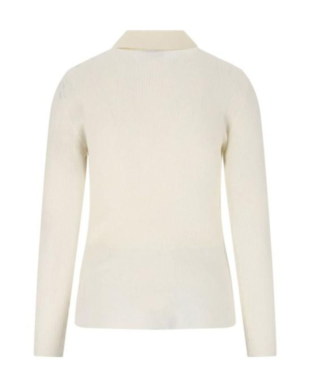 Moncler Natural Long-Sleeved Fine Ribbed Polo Top