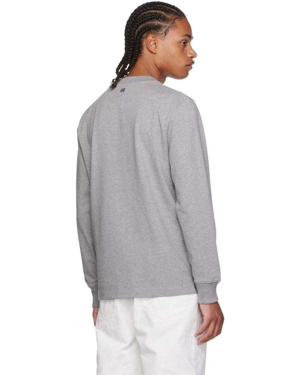 AMI Gray Round Collar And Long-Sleeved T-Shirt for men