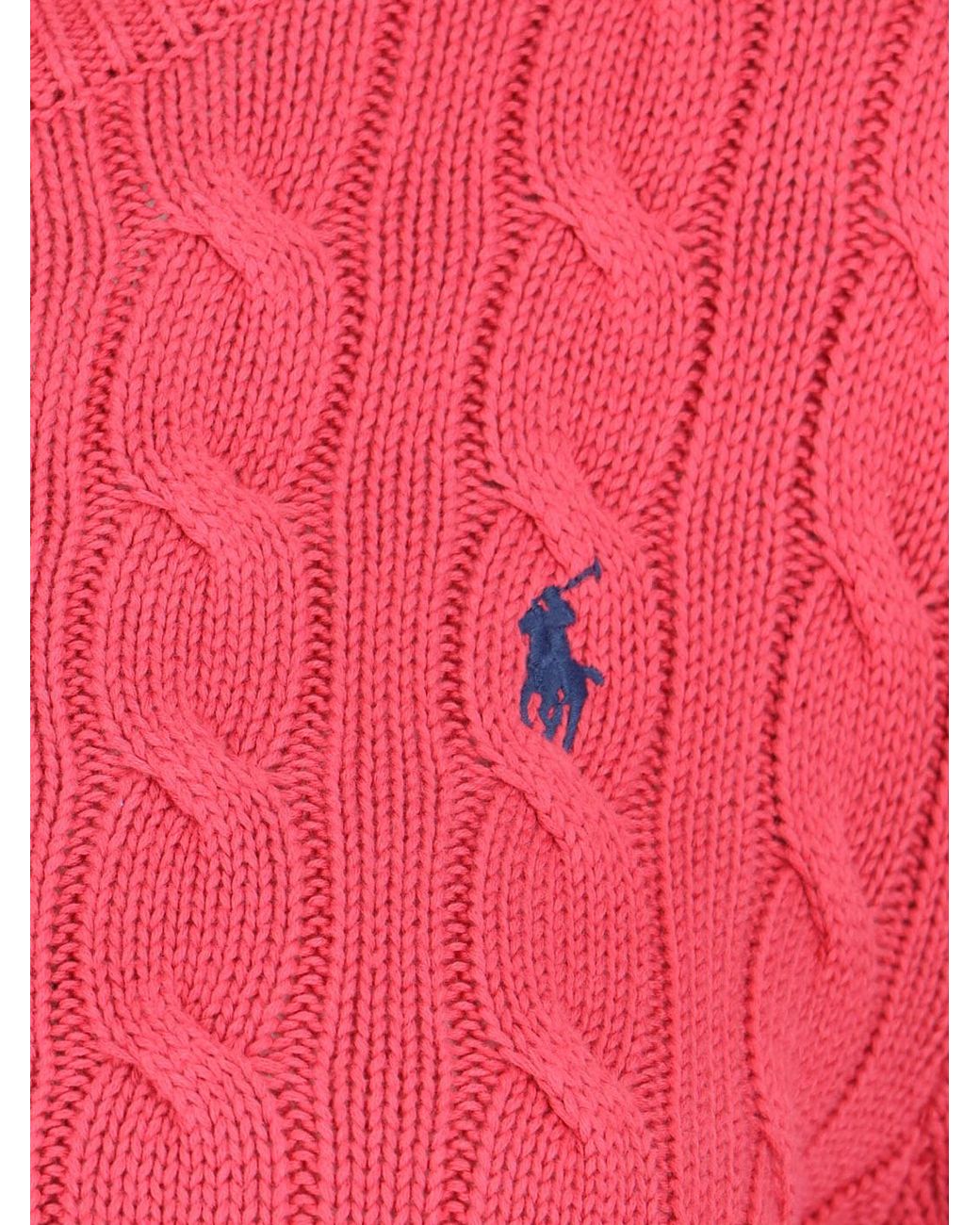 Polo Ralph Lauren Red Cable-Knit Cotton Crewneck Cardigan