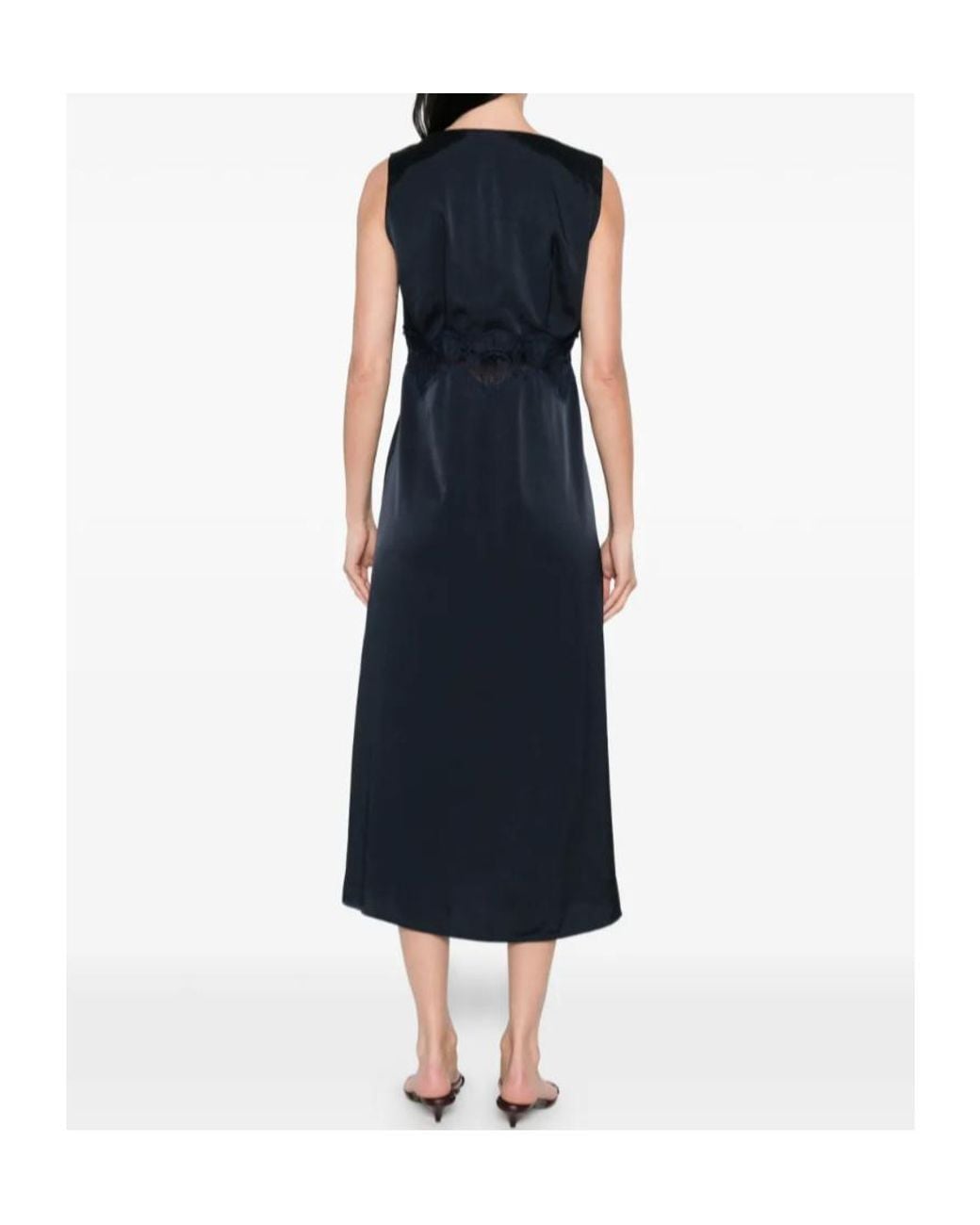 P.A.R.O.S.H. Blue Lace V-Neck Midi Dress