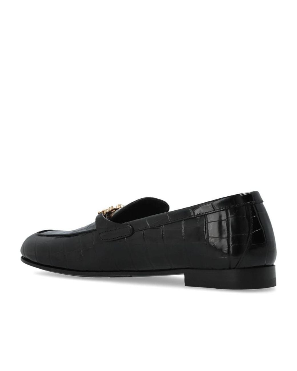 Versace Black Embossed Chain Detailed Loafers for men