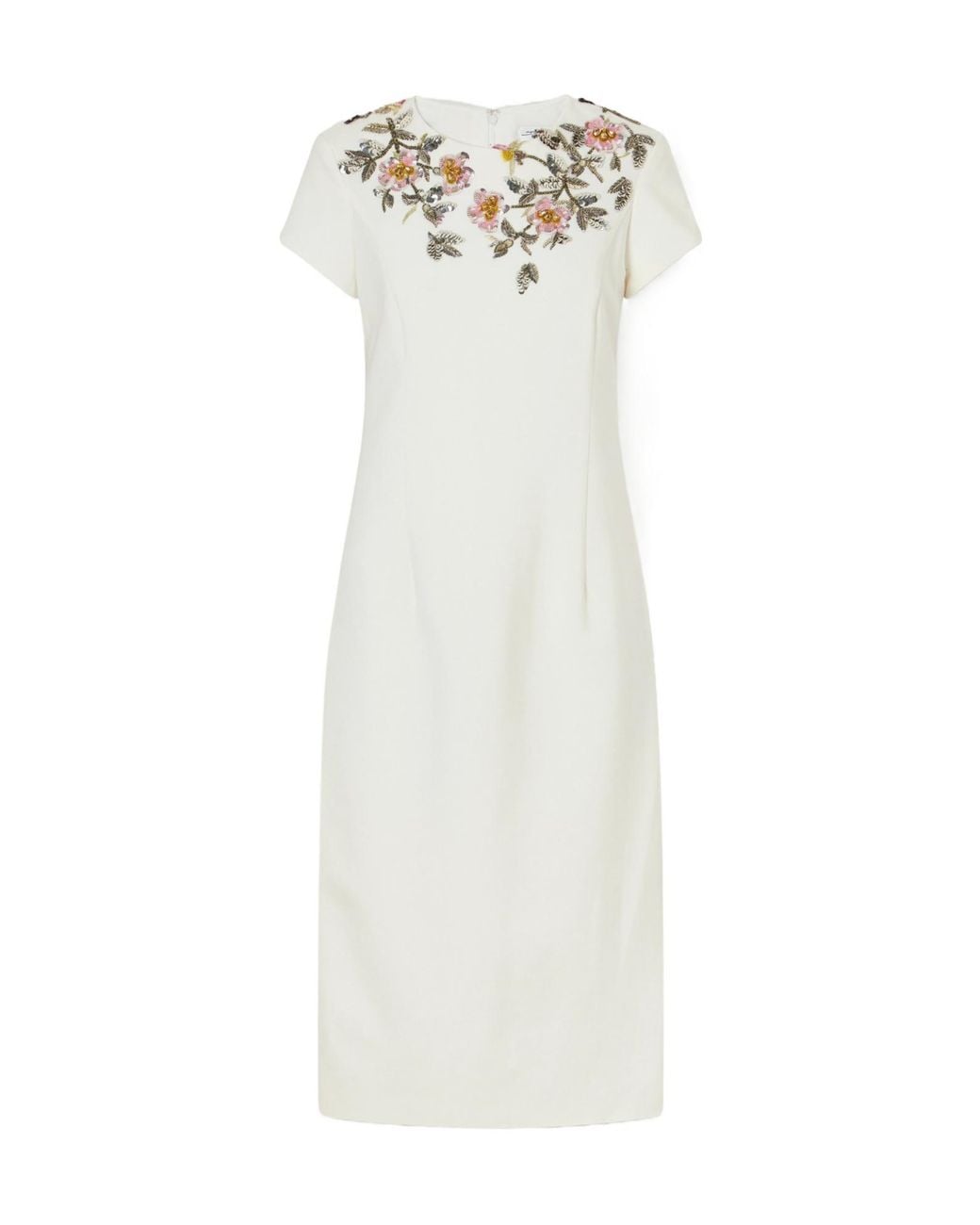 Oscar de la Renta White Floral-Embellished Crepe Midi Dress