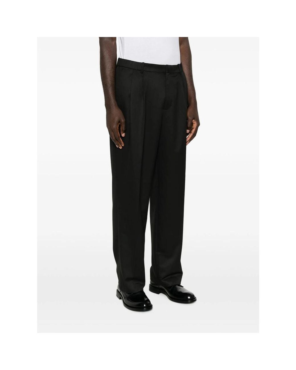 Calvin Klein Black Pleated Straight-Leg Trousers for men