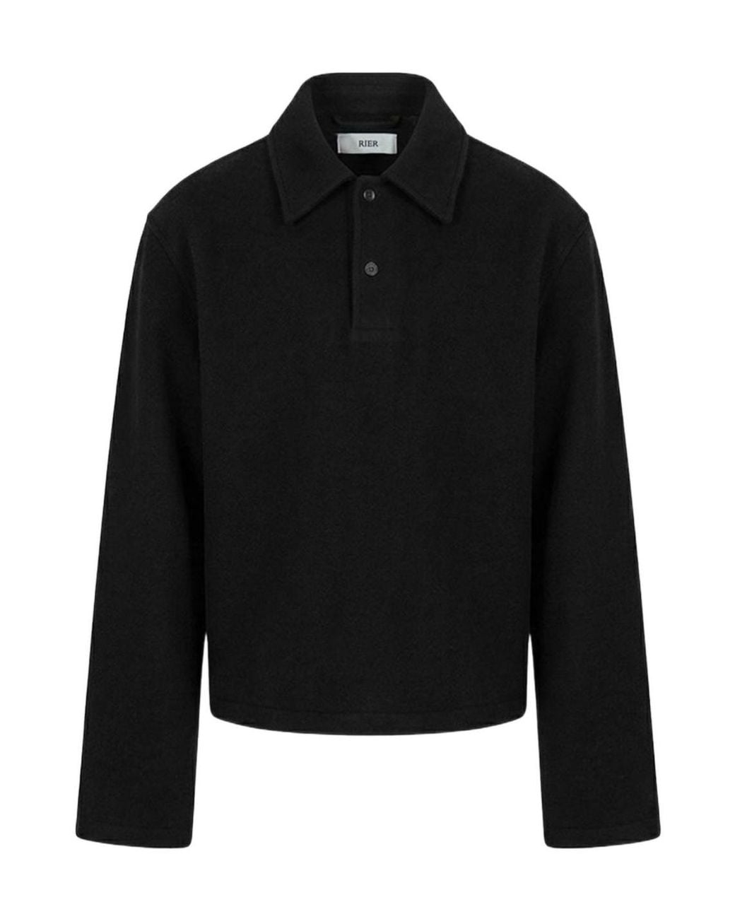 Rier Black Collared Long-Sleeved Polo Shirt for men