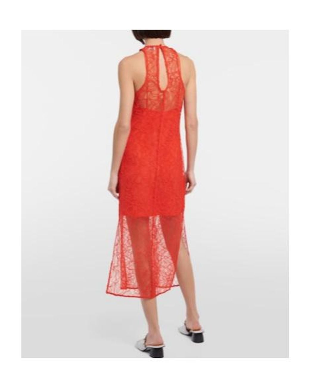 Ganni Red Mid-Length Lace Dress