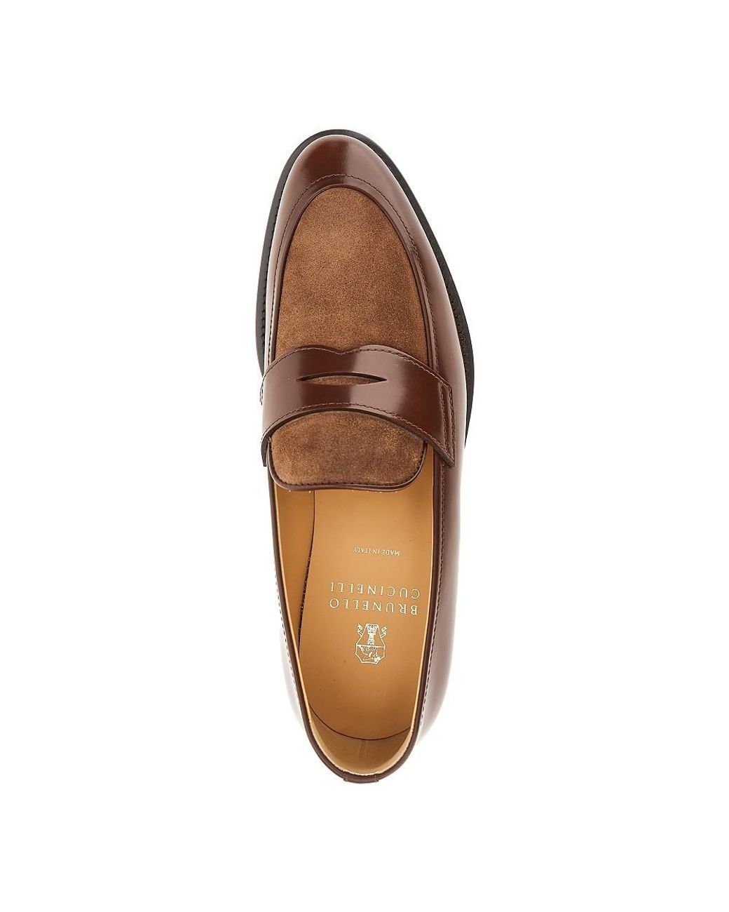 Brunello Cucinelli Brown Panelled Leather Penny Loafers for men