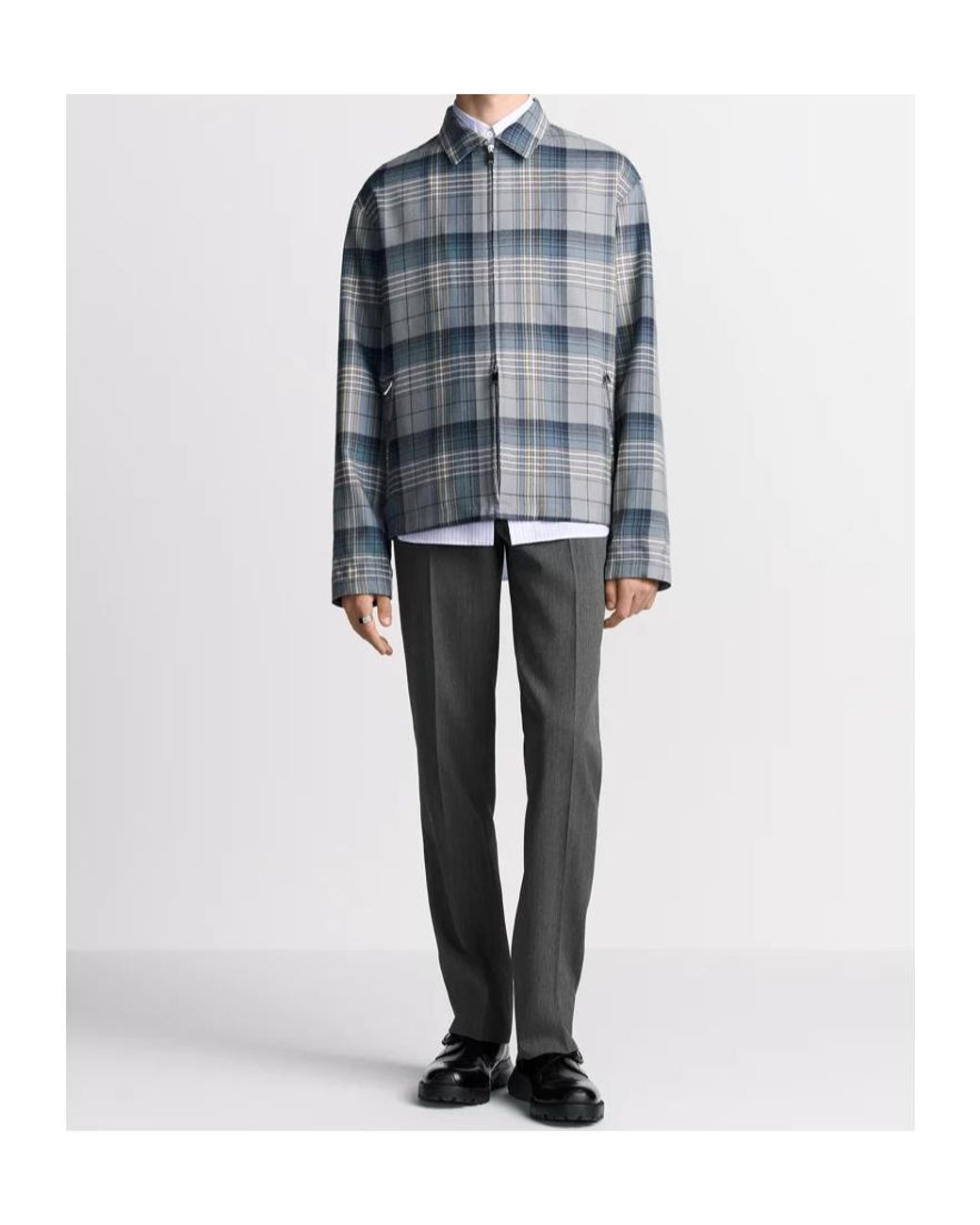 Dior Blue Homme Checked Zipped Shirt for men