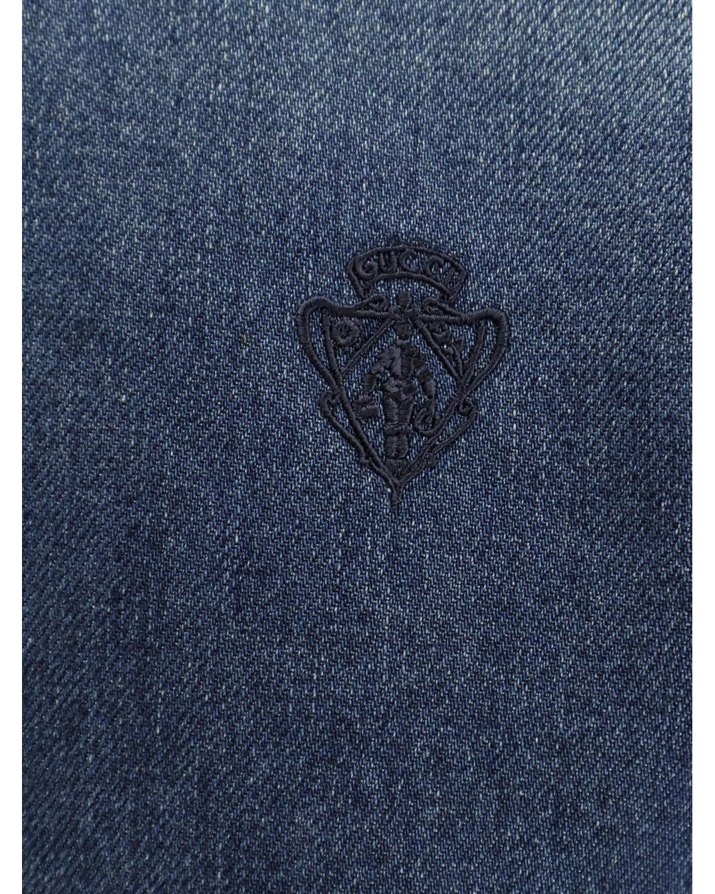 Gucci Blue Embroidery Long-Sleeve Denim Shirt