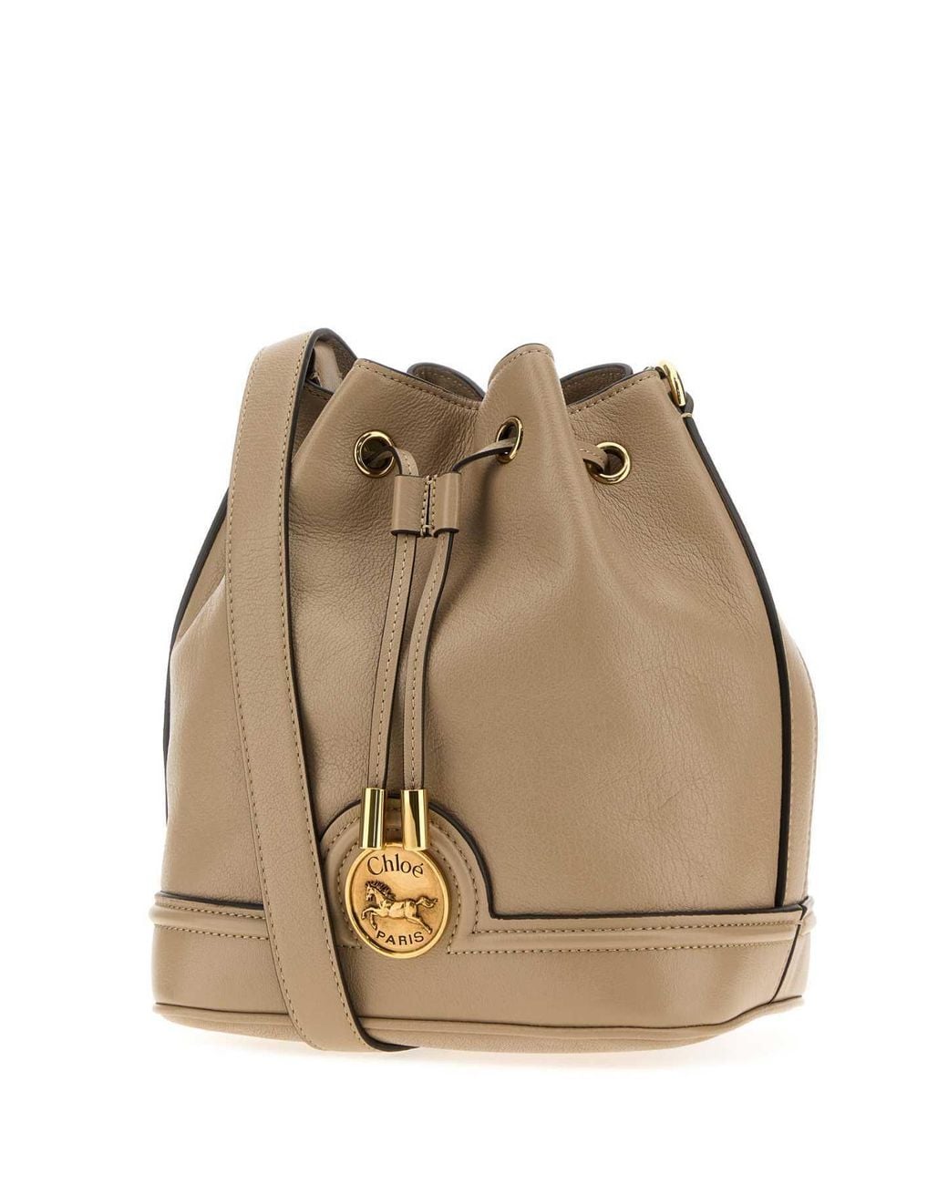 Chloé Natural Chloé Horse Medal Plaque Drawstring Bucket Bag