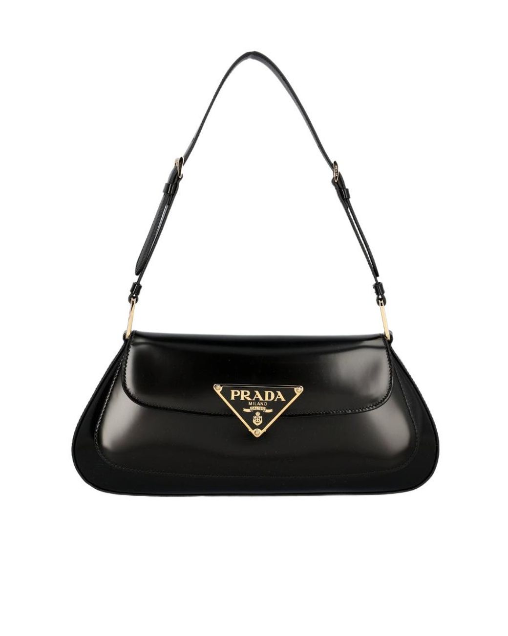 Prada Black Cleo Logo Plaque Shoulder Bag