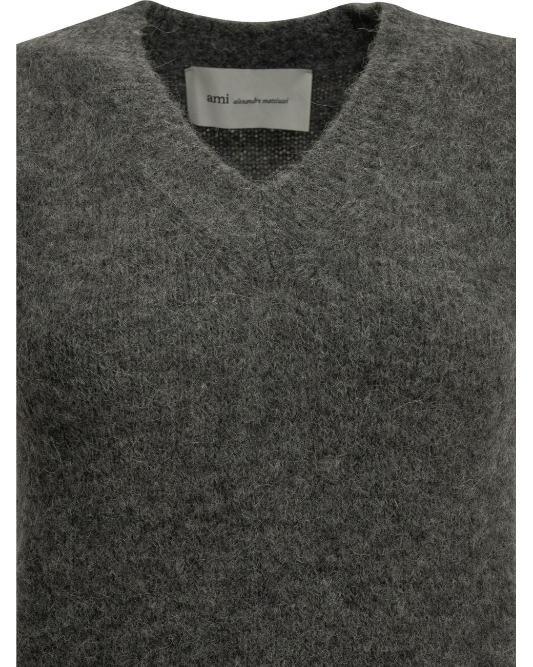 AMI Gray Ami V-Neck Knitted Top