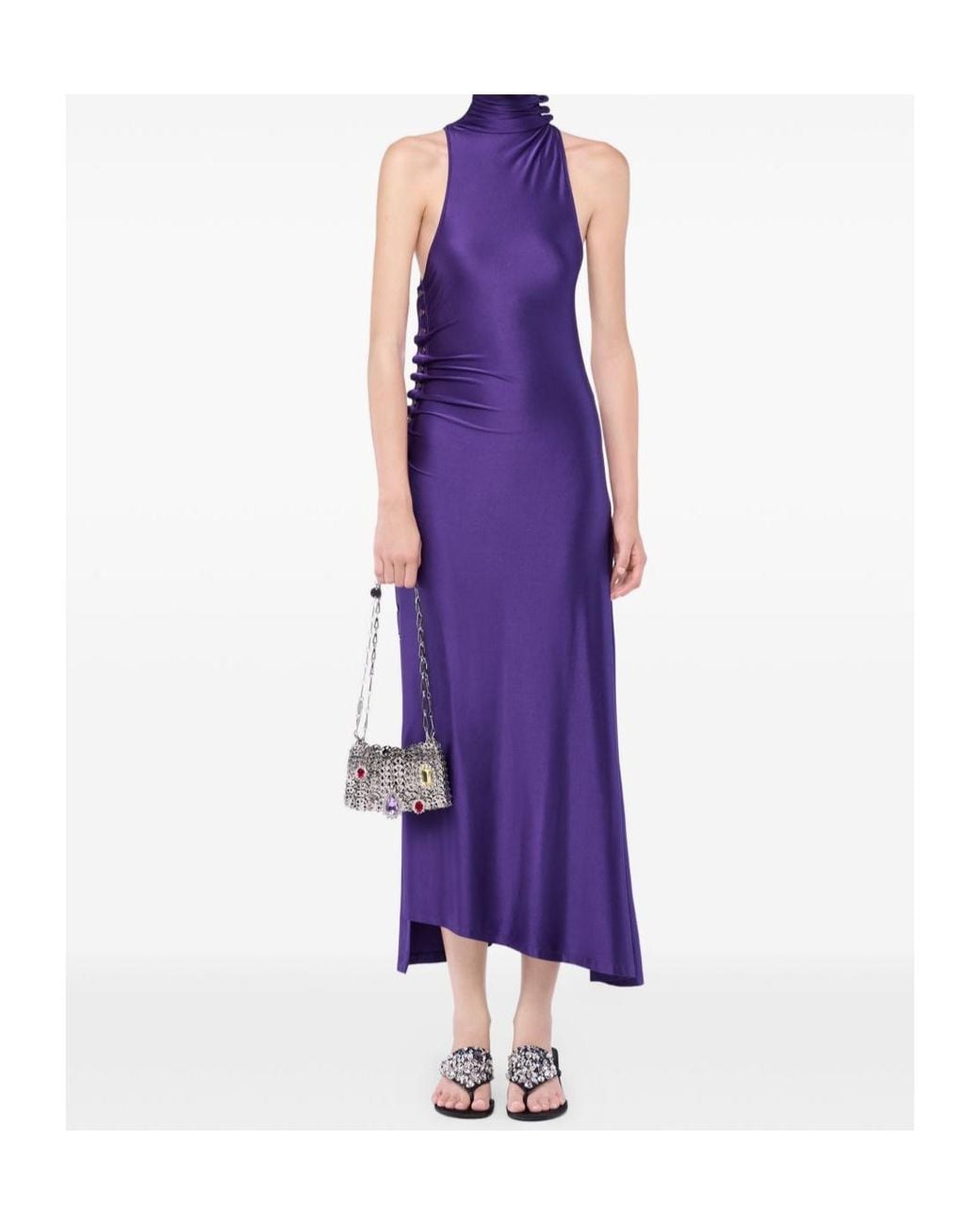 Rabanne Purple Ruched High-Neck Dress