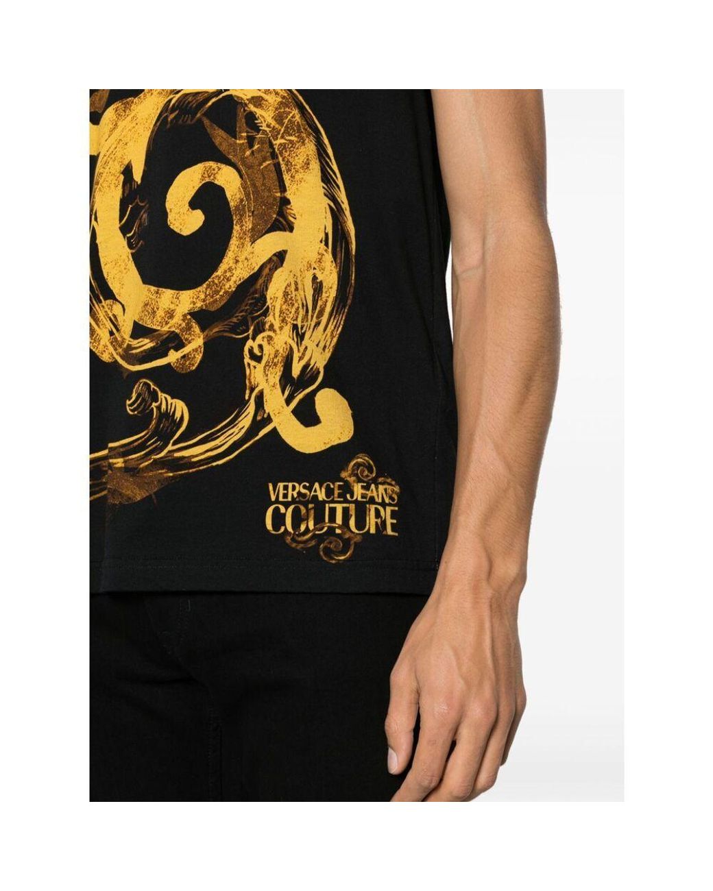 Versace Jeans Black Couture Barocco-Printed Crewneck T-Shirt for men