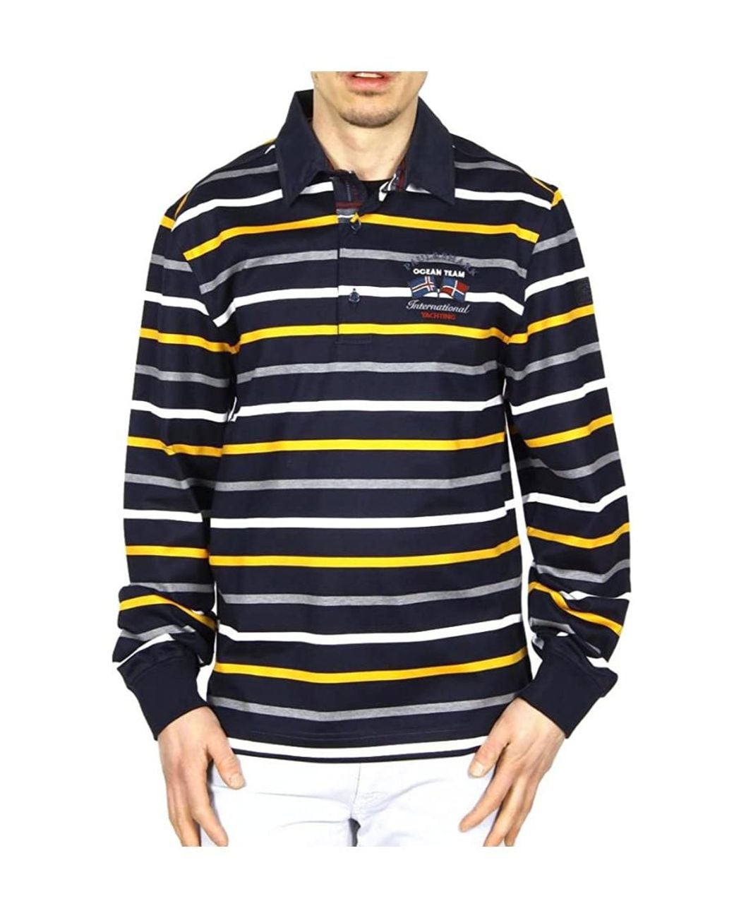 Paul & Shark Blue Striped Long-Sleeve Polo Shirt for men