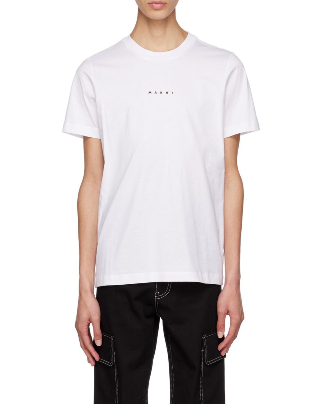 Marni White Logo Printed Crewneck T-Shirt for men