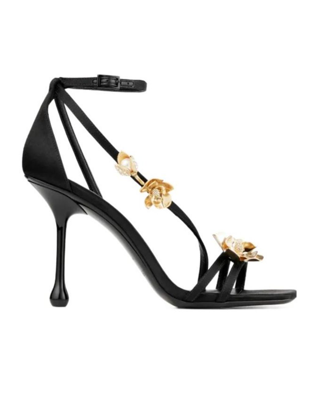 Jimmy Choo Black Zea 95Mm Floral-Appliqu Sandals