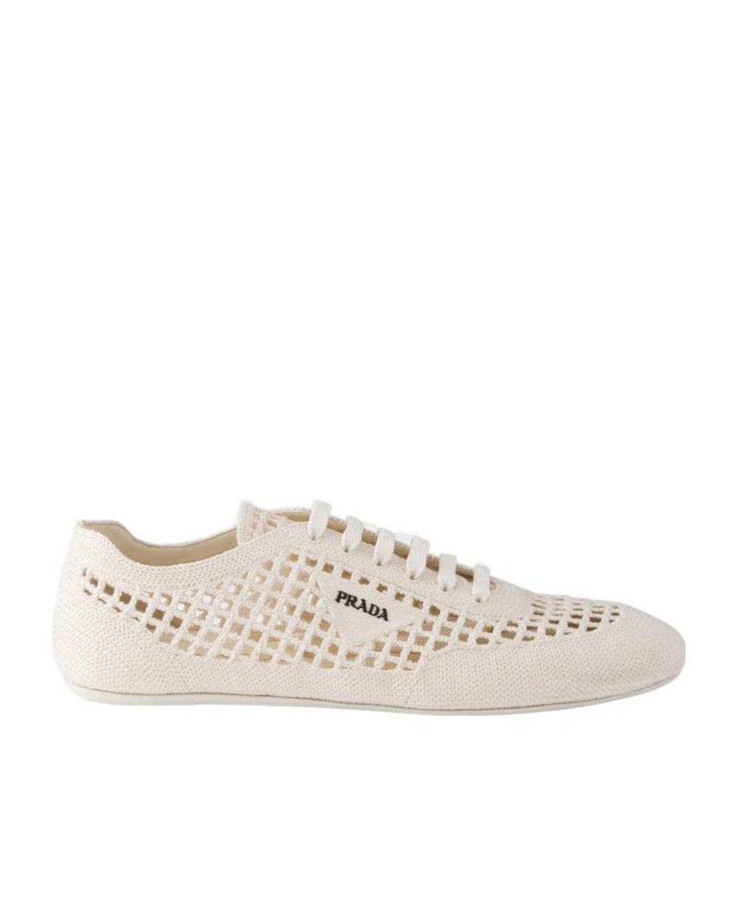Prada White Cotton Crochet Collapse Sneakers