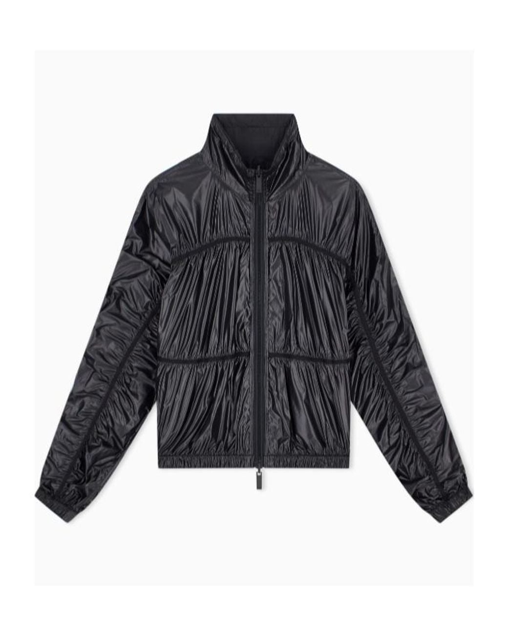 Emporio Armani Blue Reversible Blouson Jacket With Matte And Shiny Finishes