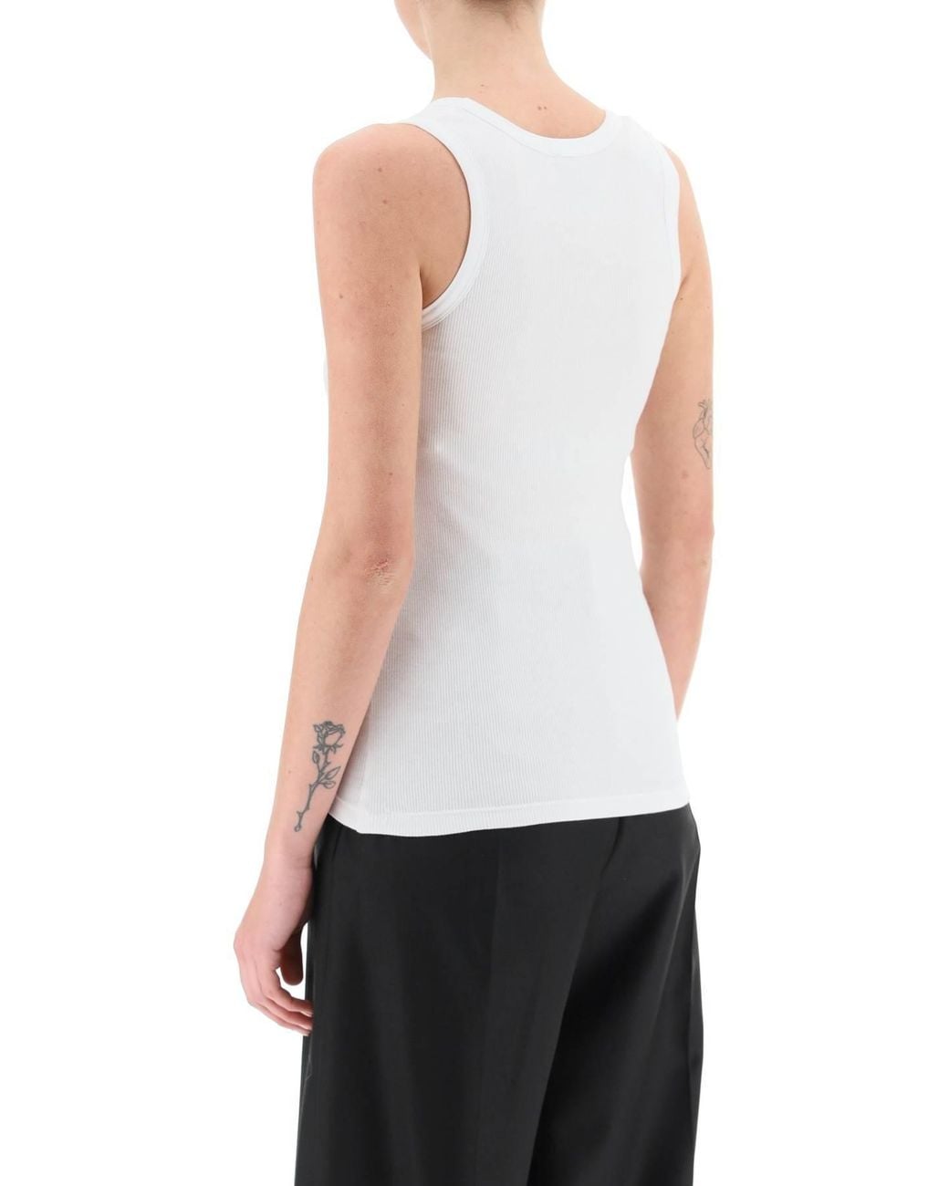 Pinko White Logo Plaque Ribbed Tank Top