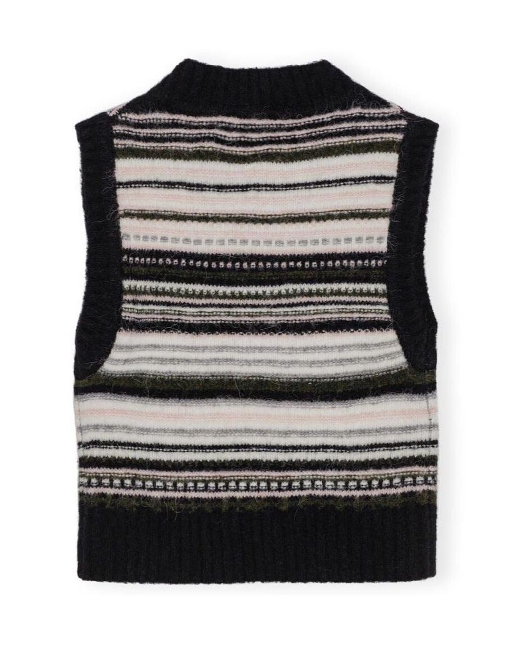 Ganni Black Striped Pattern Knit Vest