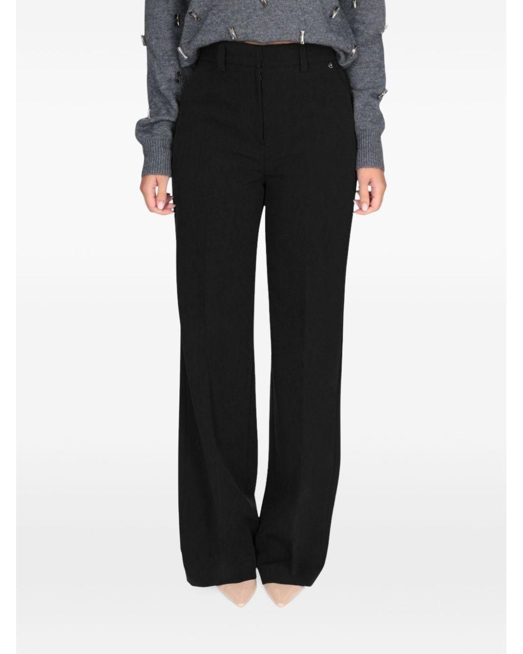 Liu Jo Black Pleated Straight-Leg Trousers