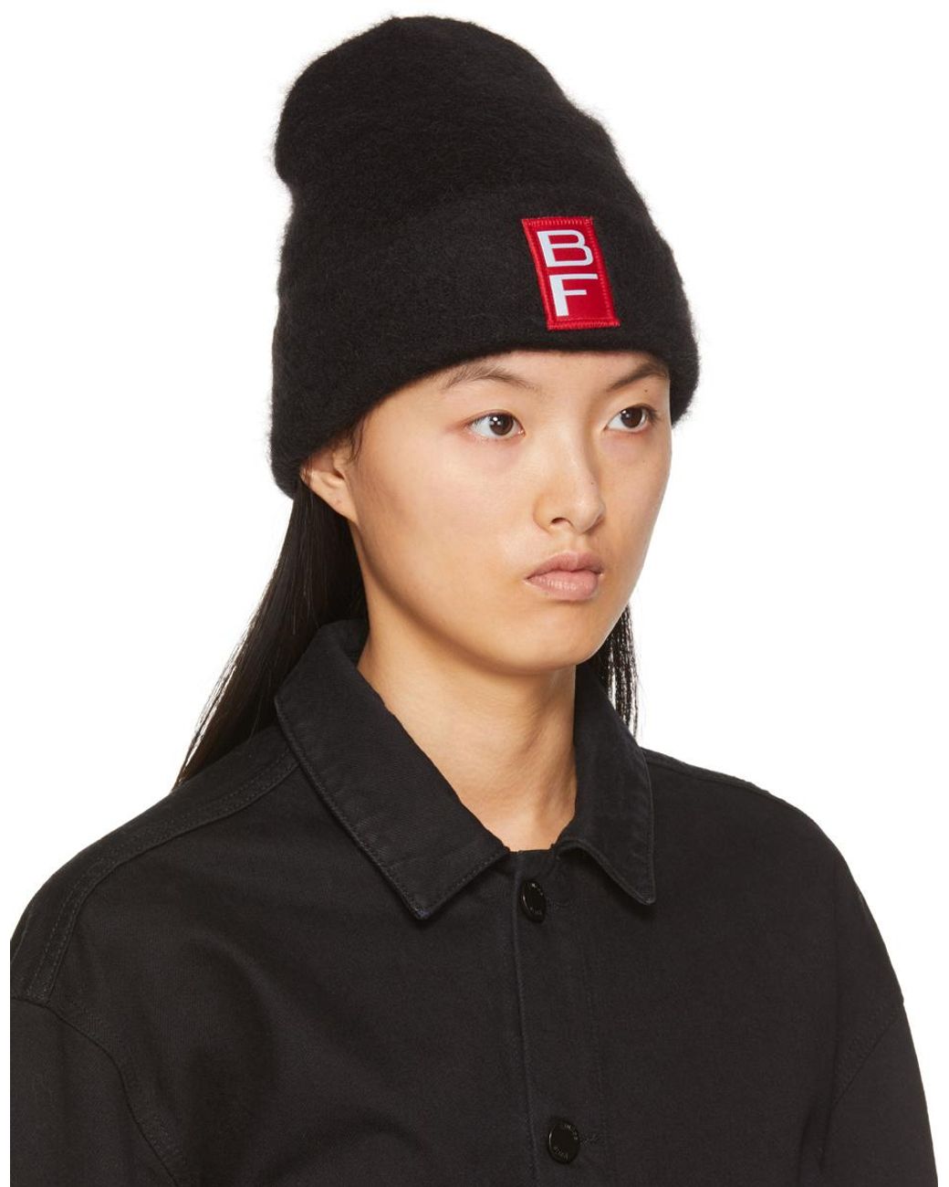 By Far Black Logo Patch Knit Beanie