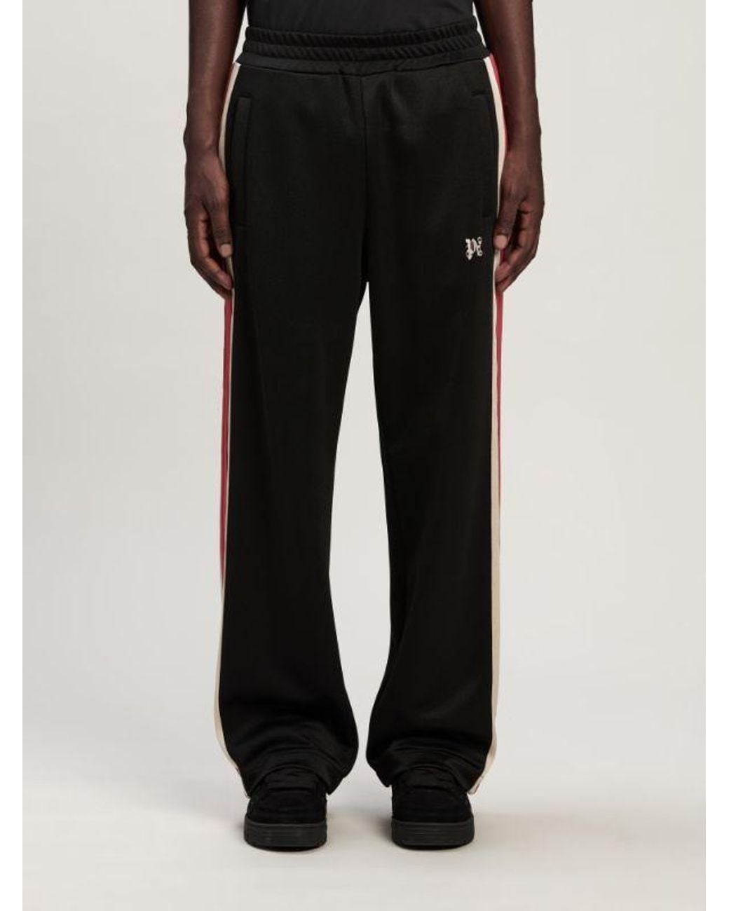 Palm Angels Black Monogram Embroidered Side Stripe Detailed Track Pants for men