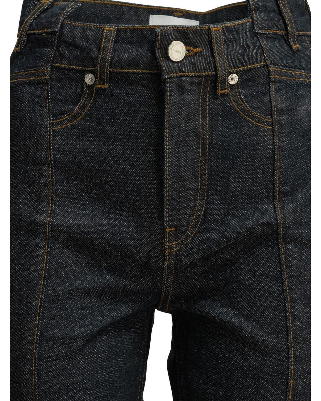 Ganni Black Slub Fold High-Rise Straight Jeans