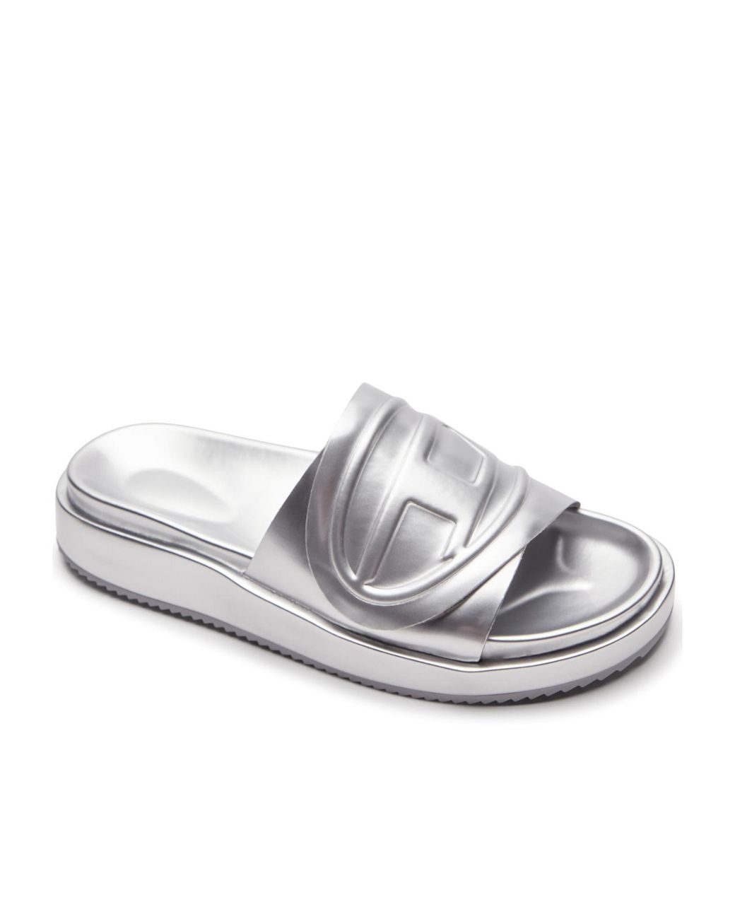 DIESEL White Sa-Slide D Oval Metallic Sandals