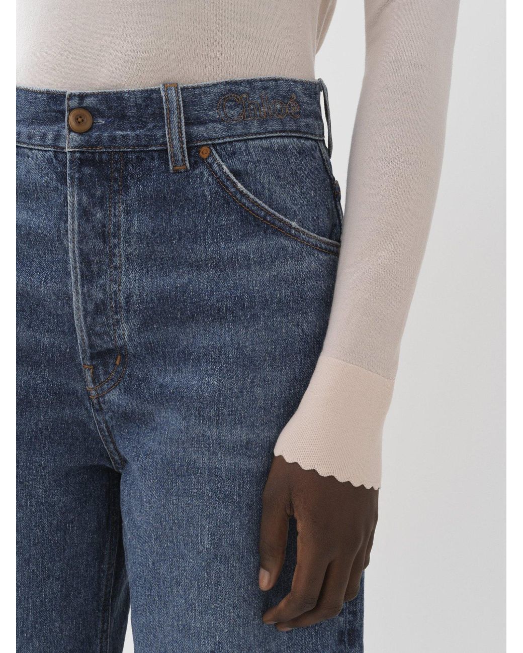 Chloé Blue Chloé Logo Embroidered Wide-Leg Jeans