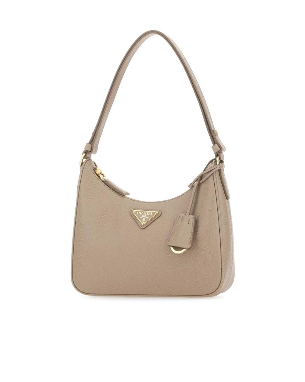 Prada White Logo Plaque Zipped Shoulder Bag
