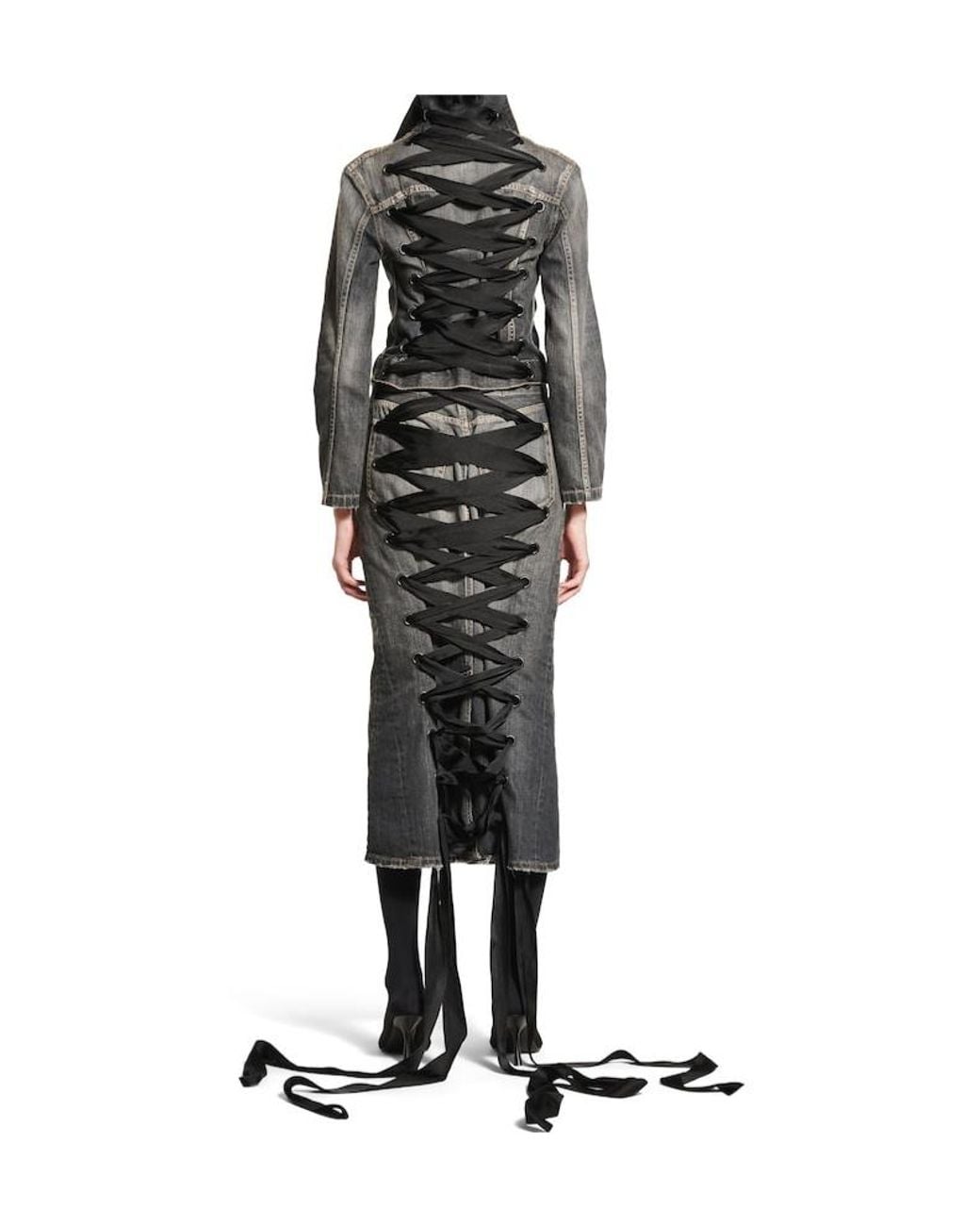 Balenciaga Gray Lace-Up Denim Skirt