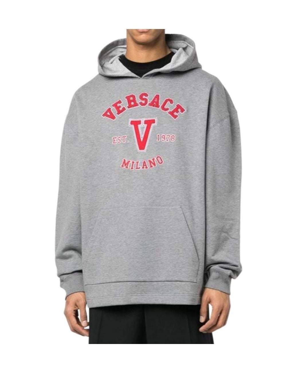 Versace Gray Logo Detailed Long Sleeved Hoodie for men